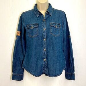 Harley Davidson - Button Down 100 Percent Cotton Jean Like Patch Shirt Size Med